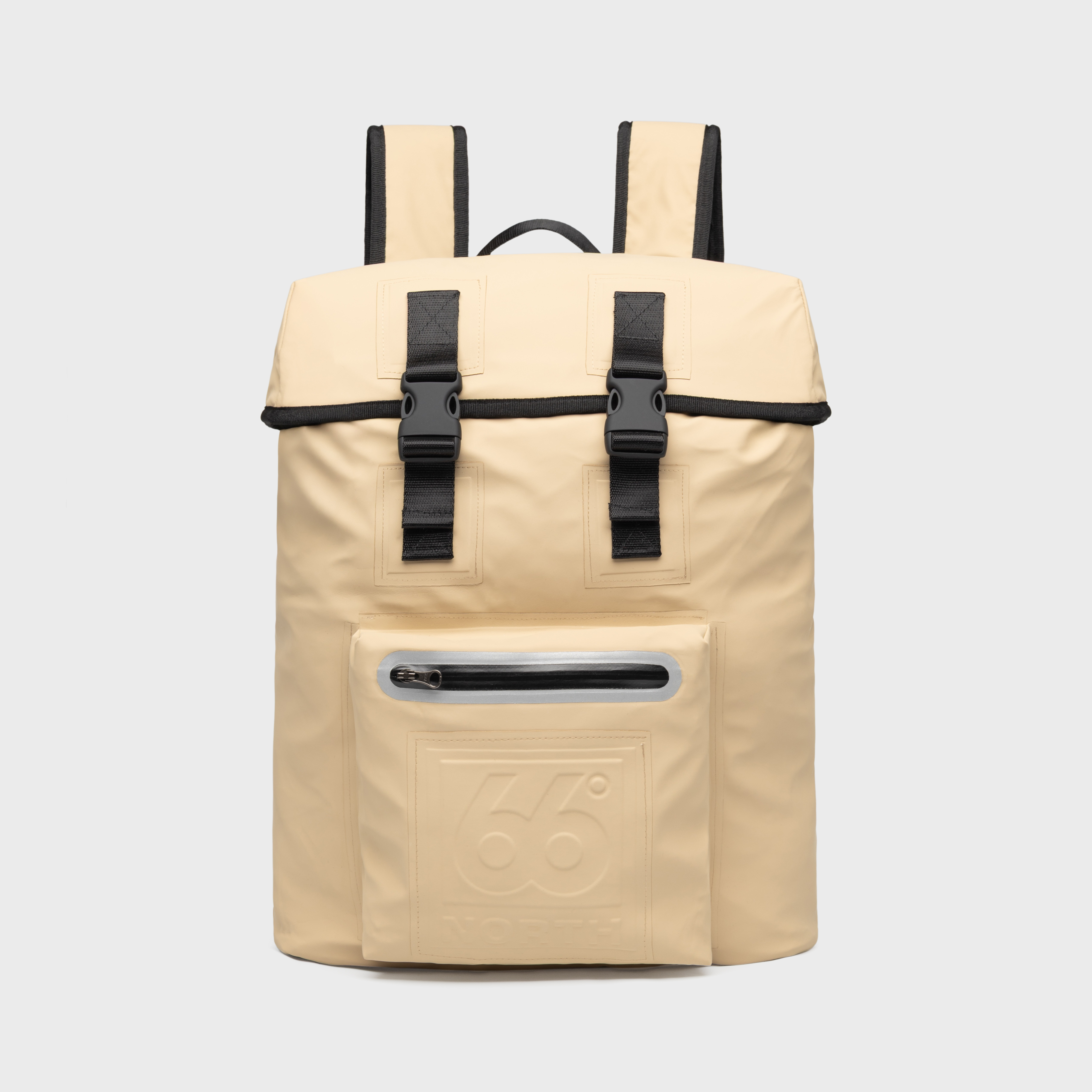 66 North Iceland Cream faux leather Backpack w zippered front pocket. Isla Voyager - Roll-Top Backpack - Sun N Sand - CE6835 main image 3