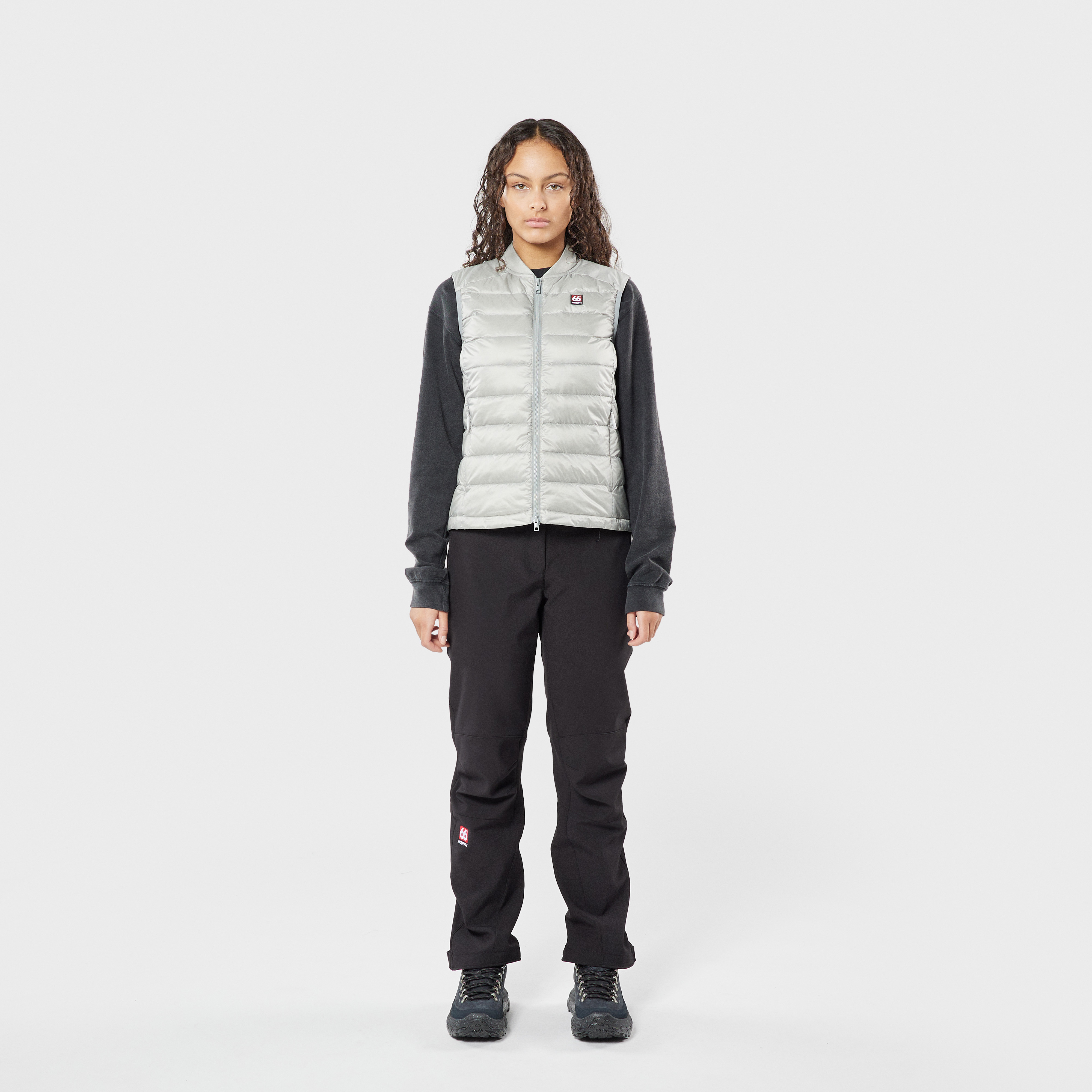 Women's Keilir Down Vest Grey Sky model-women